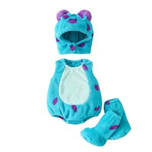 Kuriozud Cute Fuzzy Animal Costume for Baby Girl Boy Halloween Costume Romper with Hat and Leg Warmer 4pcs Cosplay Outfit Monster Blue, 12-18 Monhts