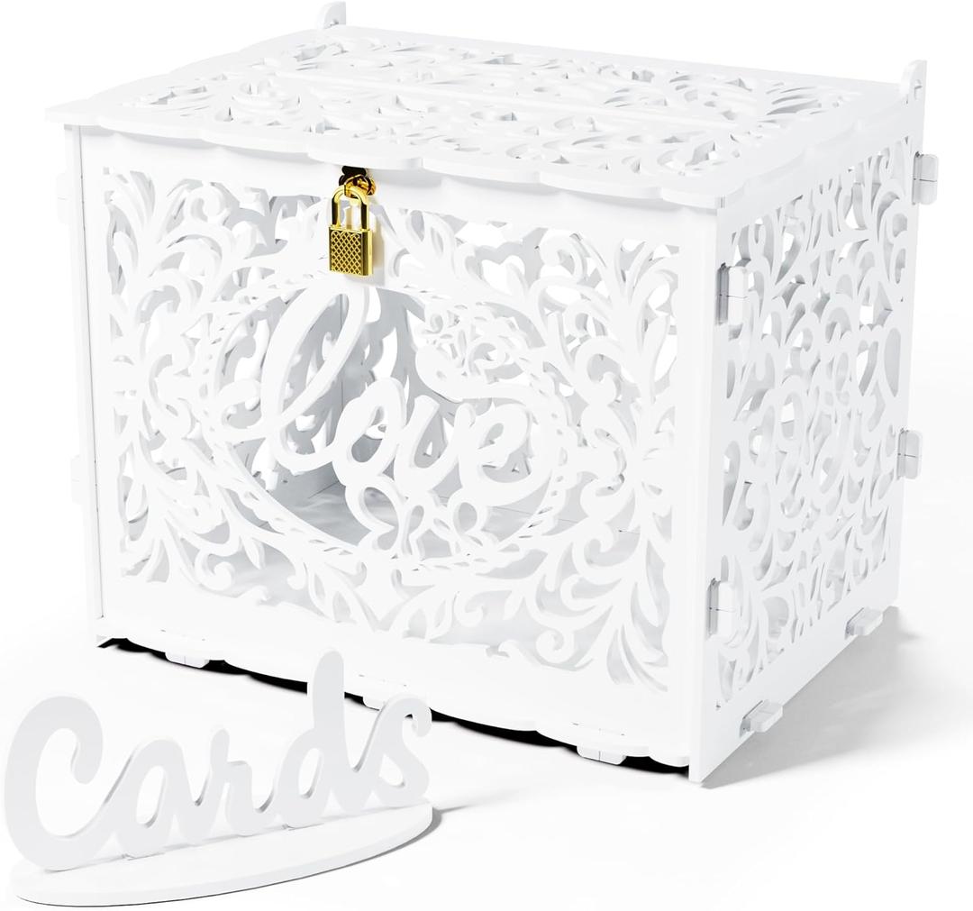 Jolik DIY Wedding Card Box, Large Rustic Locking Money Box Holder for Wedding Reception, Gift Card & Envelope Storage, Anniversary & Birthday Party Decoration