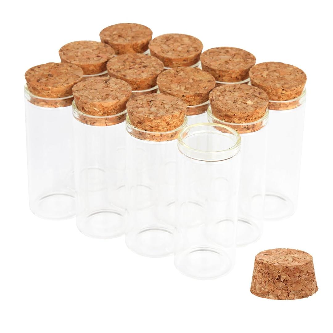 12PCS 30ml Glass Test Tubes with Cork Stoppers, 30 x 70mm Liquid Sample Vial, Clear Flat Test Tubes for Bath Salt, Candy Storage, Scientific Experiments, Party Decoration and Plant Propagation