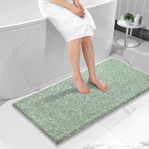 Yimobra Bathroom Rugs Mat, Extra Soft Comfortable Bath Rugs, Non-Slip, Water Absorbent and Thick Bathroom Floor Mat, Machine Washine, Shaggy Rugs for Shower Bathtubs, 56"x24", Green&White