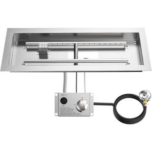 Skyflame Stainless Steel 24" Rectangle Fire Pit Drop-in Burner Kit with Extinguishing Protection Device, Flame Sensing, Electronic Spark Ignition, Gas Hose Connector for Propane