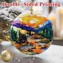 3 x Mountain Range Ornament  Christmas Decoration & Christmas Ornament; Round Ceramic (Holiday Present, Bauble Present, Gift Idea, and Gift Exchange) | Heirloom Keepsake