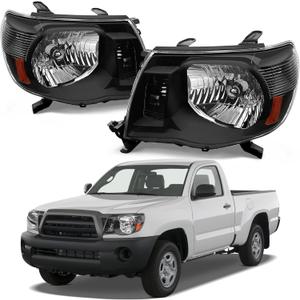for Tacoma 2005 2006 2007 2008 2009 2010 2011 Headlights Assembly Black Housing Amber Reflector Replacement (Bulbs NOT included)
