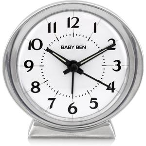 Westclox Classic Baby Ben Alarm Clock for Heavy Sleepers - Authentic 1964 Design, Loud High-Volume White Alarm Clock, Battery Operated, Metal Bezel (Small)