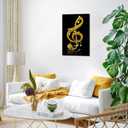 Music Note Treble Clef Canvas Wall Art Golden Music Studio Room Wall Decor, 24"L x 16"W