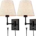 SAMTEEN Swing Arm Wall Sconces Set of Two Modern Black Sconce Light Plug in Wall Sconce with Shade, Black Swing Arm Wall Lamp with Plug in Cord for Bedroom Foyer Living Room