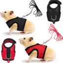 2 Pieces Guinea Pig Clothes Baby Ferret Rats Hamster Soft Mesh Harness Leash Vest Set with Bell for Guinea Pigs, Hamster, Ferret, Rabbit, Chinchilla and Similar Small Animals Black, Red