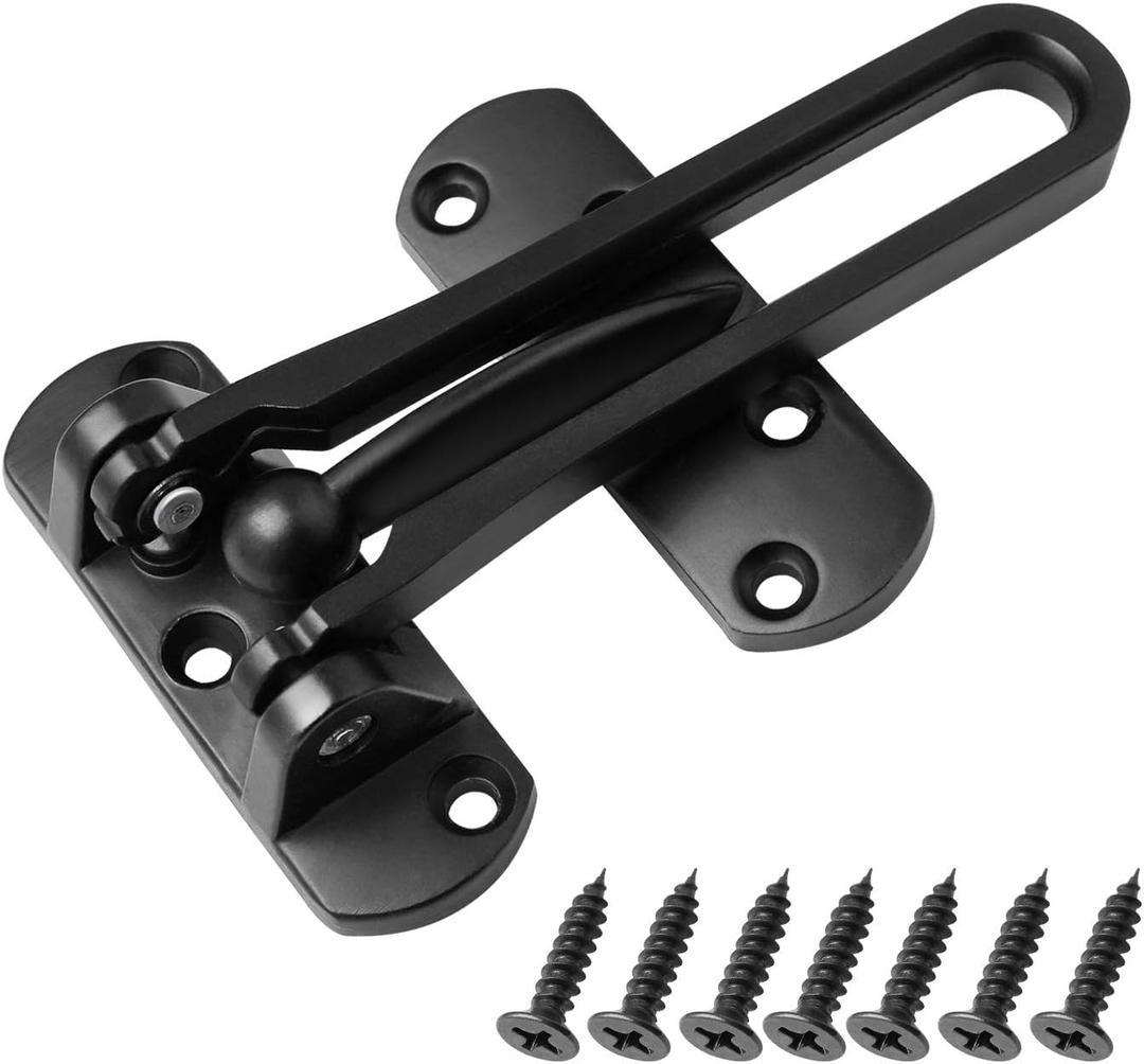 2 x Door Reinforcement Lock Latch Swing Bar Lock for Home Security Front Door Locks for Kids Thicken Solid Aluminium Alloy (Black)