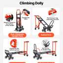 VEVOR 3 in 1 Industrial Convertible Stair Climbing Cart, 770 lbs Max Load, Folding Hand Truck Dolly with Handle & Wheels, Stair Climbing Utility Trolley for Transport & Moving, Orange & Silver