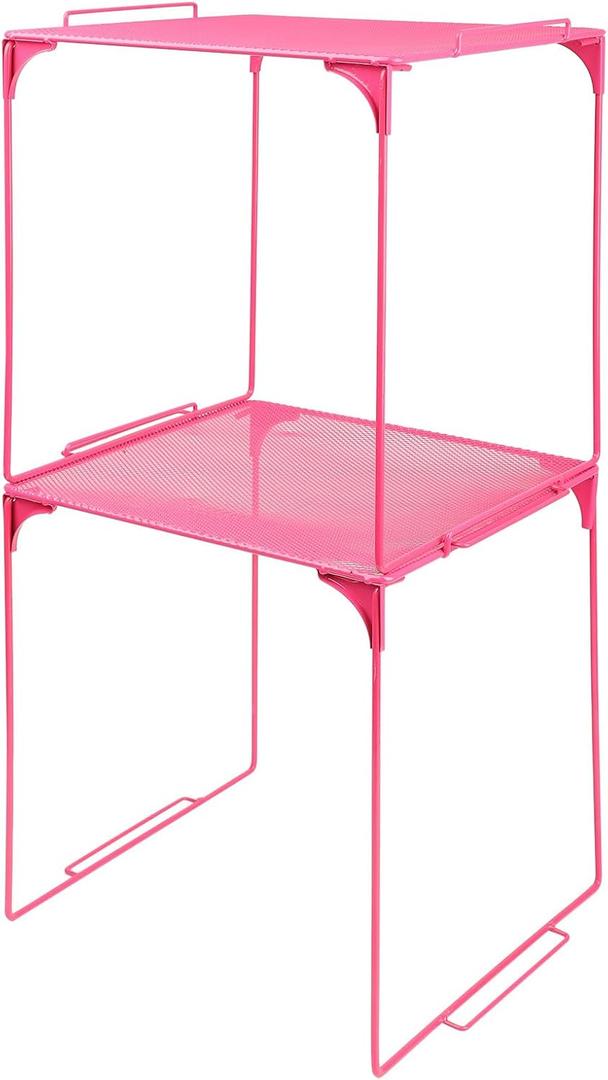 Locker Organizer Shelf Stackable Extra Locker Shelf for School Locker Organizer Storage Cabinet Accessories Suitable for School, Office, and Home use (2, Pink)