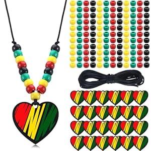 Ecally 24 Sets Black History Month Craft Kits Black Red Green Yellow Bead Necklace Craft Make Your Own Necklace for African Celebration DIY Home Activities Fun Party Favors