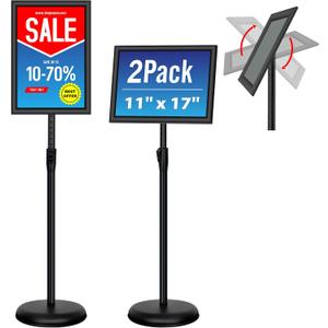 Adjustable Sign Holder Stand - 2Pack 11x17 Inch Pedestal Poster Sign Stand, Heavy Duty Floor Standing Sign Stand Aluminum Snap Open Frame for Church Business Store Sign Holder Stands (Black)