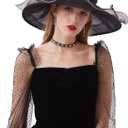 2025 Kentucky Derby Hats for Women- Organza Church Hat Fascinator Hat for Tea Party Bridal Wedding Hat Wide Brim Sun Hat (Style2-black With White Border)
