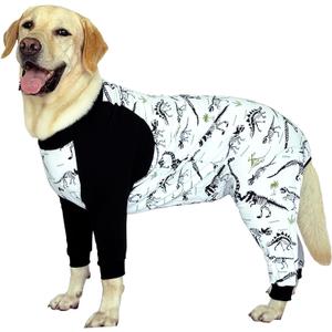 Dogs Cotton Pajamas with White Dinosaur Pattern Onesie Jumpsuit for Large Dog Full Coverage Sleeper Pets Shirts pjs(3XL，White)