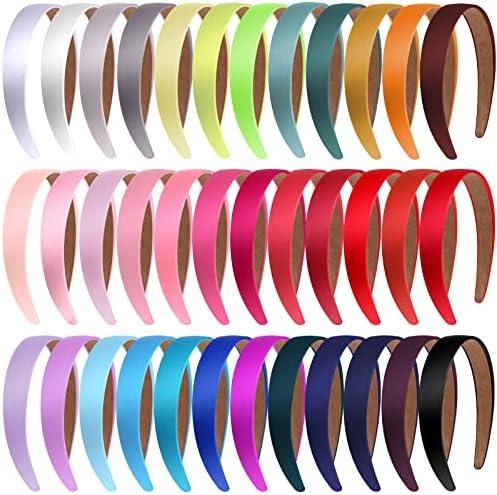 Janinka 22 Pcs Hard Headbands Bulk Plain Satin Headband Hard Headbands 1.2 Inch/ 3 cm Non Slip Ribbon Decor DIY Hair Holiday Costume Accessories for Women