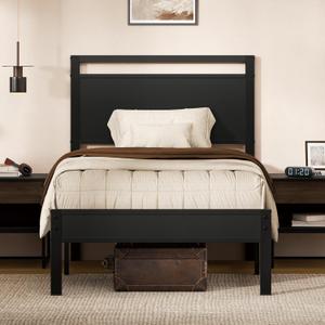 Z-hom Upgraded Twin Bed Frames, Heavy Duty Metal Sturdy Bed Frame Twin Size with Modern Wood Headboard & Footboard, Stable Platform Bed Furniture Bed Storage, No Noise, No Box Springs, Black