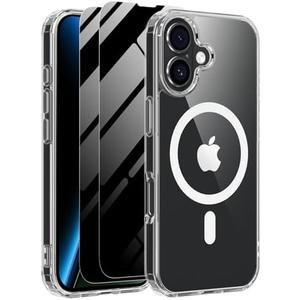 Haiseire Magnetic Case for iPhone 17 with 2 Privacy Screen Protector [Compatible with MagSafe],Non-Yellowing Shockproof Protective Phone Case for iPhone 17,Transparent