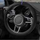 SthExtra Suede Steering Wheel Cover with Upgraded Silicone Inner Ring, Breathable, Anti-Slip, Leather Universal 14.5 to 15 Inch Steering Wheel Cover (Black with Blue Mark)