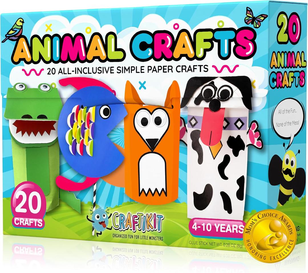 Craftikit 20 Award-Winning Animal Toddler Arts and Crafts for Kids Ages 3-10 Years, All-Inclusive Animal Craft Kits, Fun Toddler Craft Box for Girls, Boys in Preschool