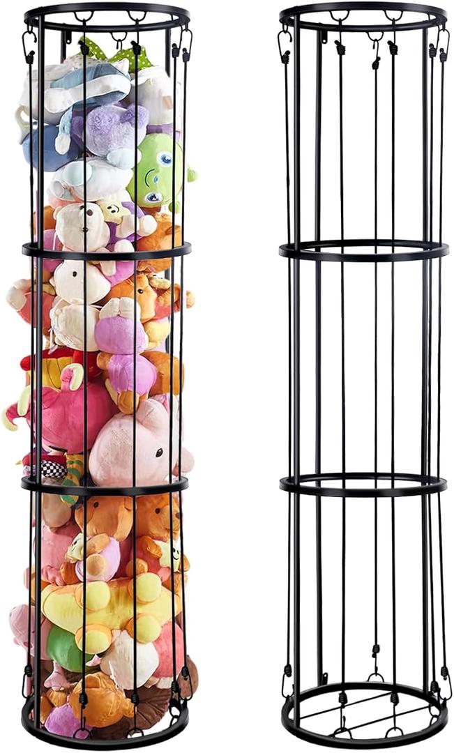 Metal Stuffed Animal Zoo Storage Holder Standing, Simple Installation, Durable Black Soft Toy Storage Organizer Shelves Basket, Suitable for Bedroom Nursery Play Room Decor (White)