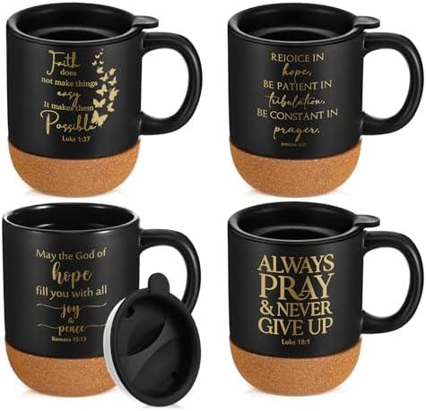 FillTouch 2 Pcs Christian Gift Mugs Bulk 15 oz Religious Cups Cork Bottom Coffee Mugs with Bible Verses Inspirational Gifts for Women Men Pastor Teacher Bible Study Group Member Church Favors