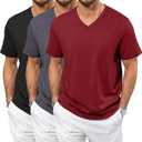 Neer 3 Pack Men's Big and Tall T-Shirts Casual V Neck Short Sleeve 30% Cotton Tee Shirt Summer Basic Soft Fitted Solid Tops (Medium, Black, Dark Mixed Gray, Red)