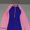 Girls Long Sleeve Rash Guard Swimsuits Zipper Bathing Suits (8 Years, Dark Blue,pink)