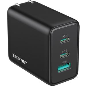 TECKNET 65W GaN Wall Charger PD 3.0 USB-C Fast Charger,3-Port Foldable Travel Adapter for iPhone 16 Pro Max/16 Pro/16 Plus/16/15/Galaxy S24/S25/MacBook Pro/Switch and More Series(Black)