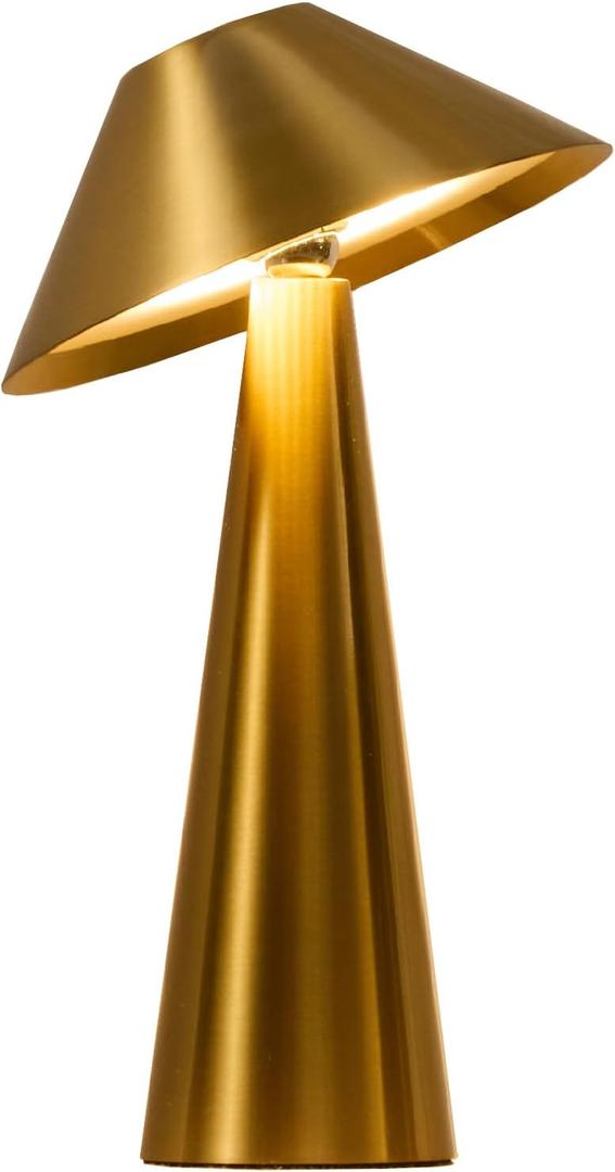 Bojim Rechargeable Cordless Table Lamp, Gold LED Battery Operated Wireless Table Lights, Touch for 3 Color Dimmable, IP54 Waterproof for Restaurant, Dining, Outdoor, Patio, Outside (11 Inch - Magnetic)