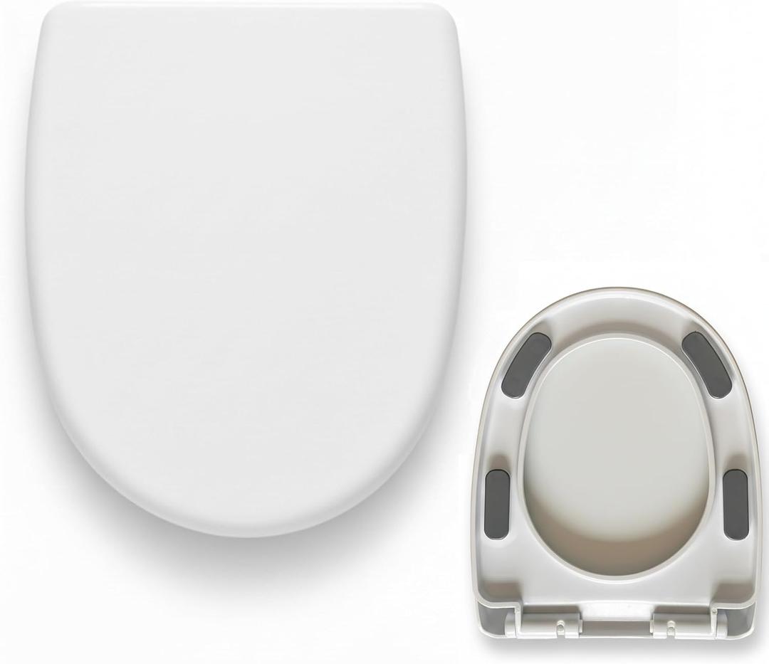 MinSha U-Shape Toilet Seat Replacement, Soft Close Quiet No Slam, PP Plastic Heavy-Duty Durable, Quick Release Easy Install, Fits 16.5 Round Toilets MinS518