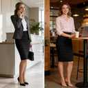Kate Kasin Womens Knee Length Elastic Waist Stretchy Bodycon Plaid Business Pencil Skirt (Black, M)