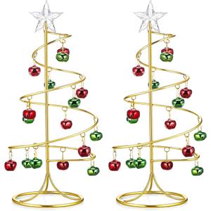 Hicarer 2 Pcs Christmas Ornament Display Tree Tabletop Metal Ornament Stand Holder Christmas Decorations Xmas Tree with Glittering Star (Stylish)