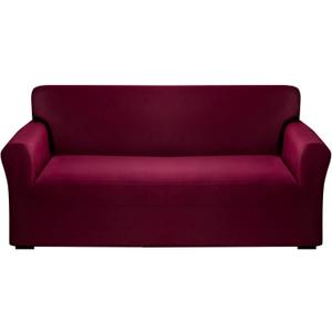 Qubjus Modern Couch Cover Stretch Loveseat Sofa Cover for 2 Cushion Couch Solid Color Non Slip Washable Furniture Protector Sofa Slipcover for Home Decoration(Medium, Burgundy) (Mediun)