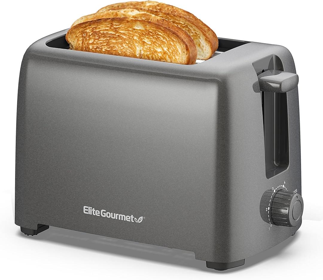 Elite Gourmet ECT1027G Cool-Touch 2 Slice Toaster, 6 Toast Settings & Cancel Function, Extra Wide 1.25 Slots Easily Fits Breads, English Muffins, Bagels & Waffles, Gunmetal Gray