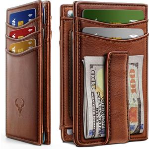 BULLIANT Magnetic Closure Slim Wallet-Genuine Leather Front Pocket Wallet for Men,RFID Blocking,Holds 12 Cards and Money Clip (Brick Brown4203)
