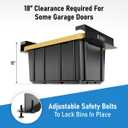 USA Based Overhead Garage Storage Rack, Connectable Heavy Duty Metal Ceiling Rails Garage Storage Organization Shelving System, Hanging Racks Tote Containers, Supports Up To 6 Bins, 4 Sets Black