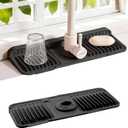 14.57" Silicone Sink Splash Guard - Essential Kitchen Sink Accessory with Drip Tray, Sponge Holder & Soap Dish, 6°Slope for Easy Drainage, Foldable & Fasten Button for Perfect Fit（Black）