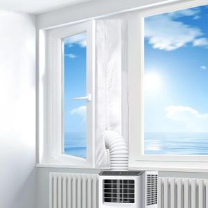 Gruntbear Portable Air Conditioner Window Seal Kit, 400CM (157'') AC Casement, Hot Air Stop Air Exchange Guards with Zip and Adhesive Fastener Works with Tumble Dryer, Keep House Cool