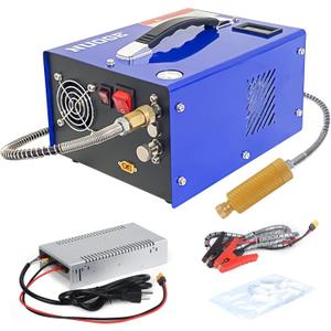 PCP Air Compressor 4500Psi/30Mpa Water/Oil Free PCP Air Pump Rifle/Pistol Paintball Cans Powered 12V Automotive DC 110V AC For Home Use With Power Converter And Oil-moisture Filter Easy Carry (Blue)