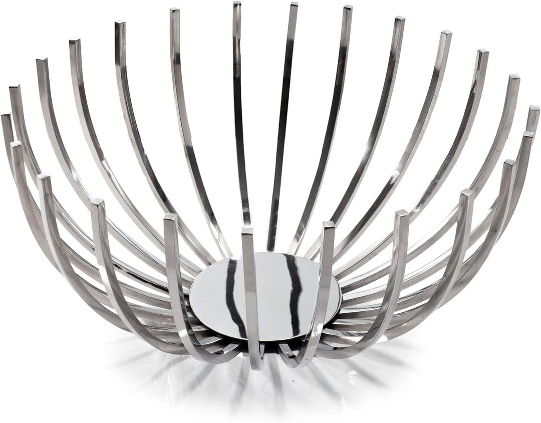 Modern Day Accents 3537 Barras Stainless Open Bowl, Silver Decorative Bowl holds Decorative Spheres and Balls, Fruit Bowl, Table Centerpiece Decor, Home Decor, Kitchen Counter Decor, 13.25" L x 6" H