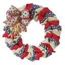 20 Inch 4th of July Wreath Patriotic Burlap Wreaths for Front Door Red Beige Blue Memorial Day American Flag Wreath with Bowknot 4th of July Decorations Outdoor