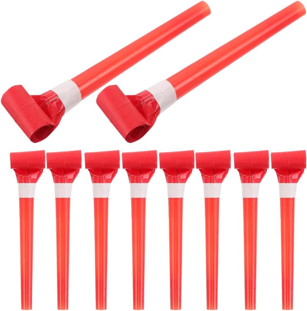 BESPORTBLE 50Pcs Party Blowers Noisemakers for Kids Birthday - Red Plastic Whistle Blowouts Party Favors for Kids Adults New Year Celebration Carnival and Games Supplies