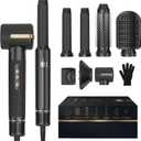 Blow Dryer Brush 7inONE,110000RPM High-Speed Negative Ionic Hair Dryer with Diffuser Concentrator,Curling Iron Hair Straightener (Black Gold)