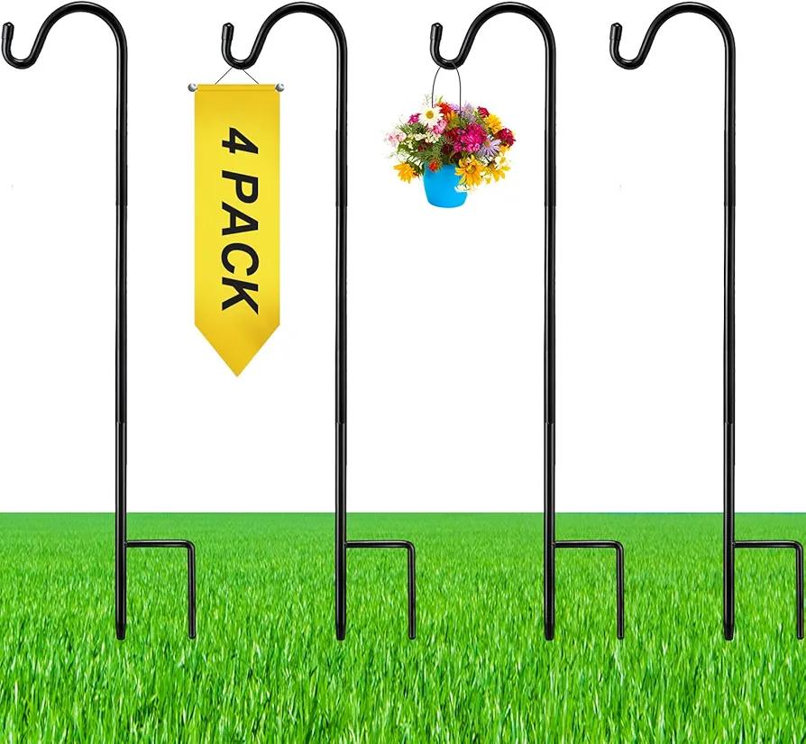 4 Pcs 24 Inch Shepherds Hook for Outdoor Adjustable Bird Feeder Pole Metal Steel Shepard Hooks for Hummingbird Stand Feeder Pole for Garden Plant, Lantern, Hanging Wedding Decor