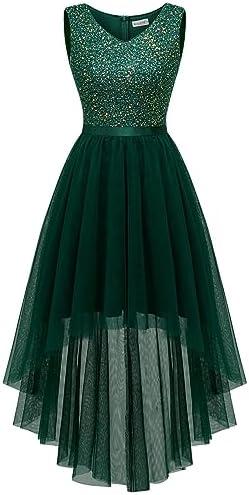 BeryLove Cocktail Formal Dresses 2025 Wedding Guest Party Prom Sleeveless Lace High Low Christmas Dress M