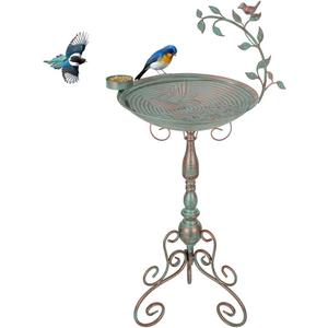 DREAMSOUL 13" Bird Bath Stand, Vintage Hummingbird Bird Bath with Folding Bracket Metal Birdbath for Garden Yard Decoration (Green)