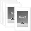 16x24 inch Picture Frame, 16x24 Photo Frames with 12x18 Removable Mat - High Definition Plexiglass - Vertical and Horizontal Display - Wall Hanging Poster Frame - White, Pack of 5