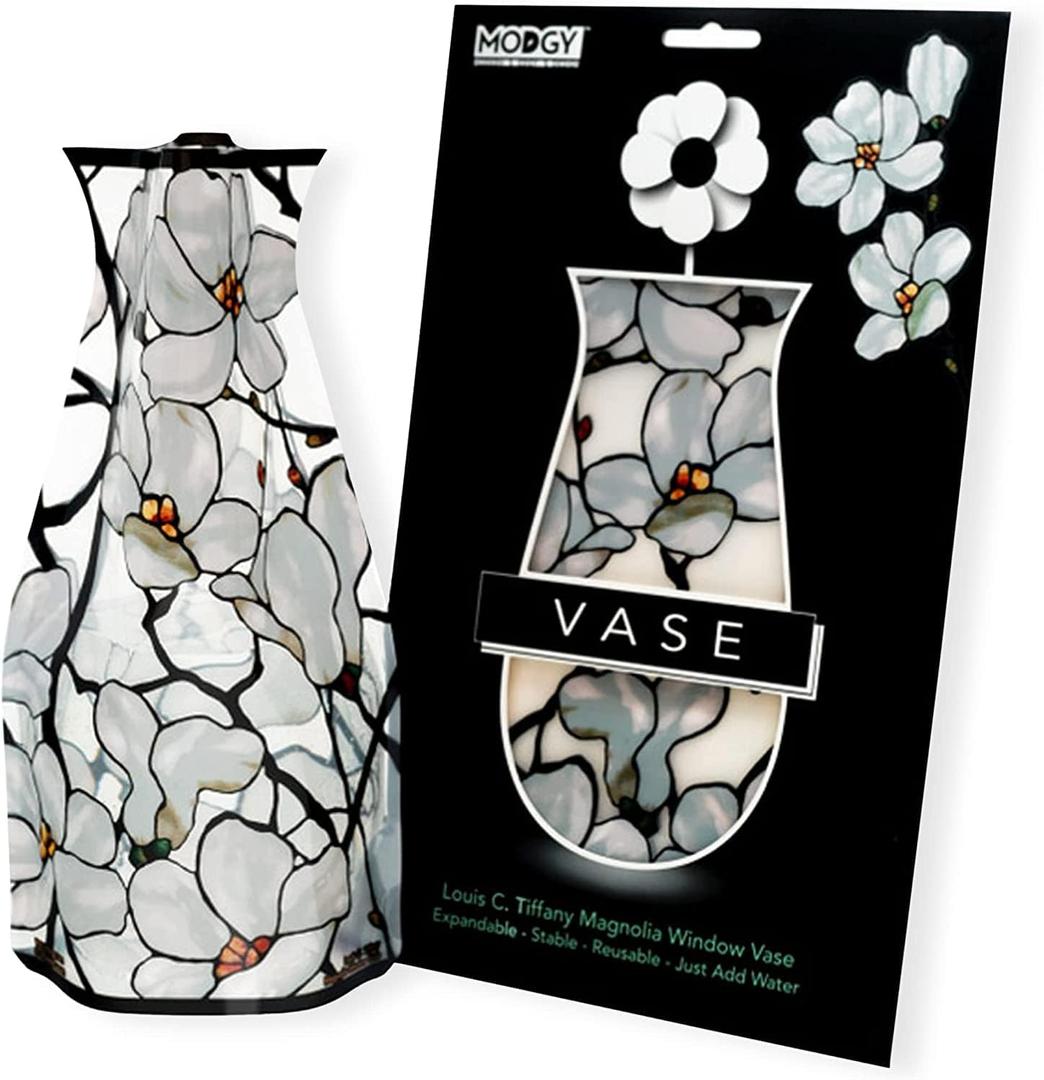 MODGY Collapsible and Expandable Plastic Flower Vase, Unbreakable, Foldable, Decorative Modern Centerpieces, Table Decorations, Louis C. Tiffany Magnolia Window, 1 Pack