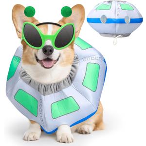 3 Pcs Halloween UFO Alien Dog Costume Set Fun Spaceship Costume Alien Headband and Green Glasses for Halloween Puppy Cosplay Party Outfits Supplies