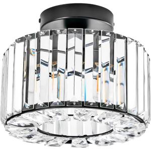 VONLUCE Crystal Light Fixture, Small Chandelier Light Fixture Modern Ceiling Light Fixture for Hallway, Black Semi Flush Mount Ceiling Light for Kitchen Bedroom Living Room Entryway (9.3inch)